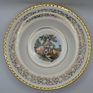 Vintage Atlas China 22 Karat Gold Courting Couple Soup Bowl Scalloped Rim